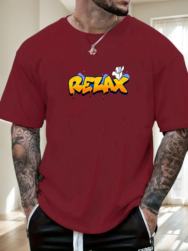 Mens Casual Tshirt Graffiti Relax Print Short Sleeve Round Neck Breathable Soft Oversized Trendy Daily Wear Tee