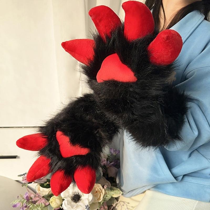Faux Furs Plush Cats Claw Gloves Fursuit Animal Foxes Paws Mittens Halloween Cosplay Costume Accessories Adult Kids