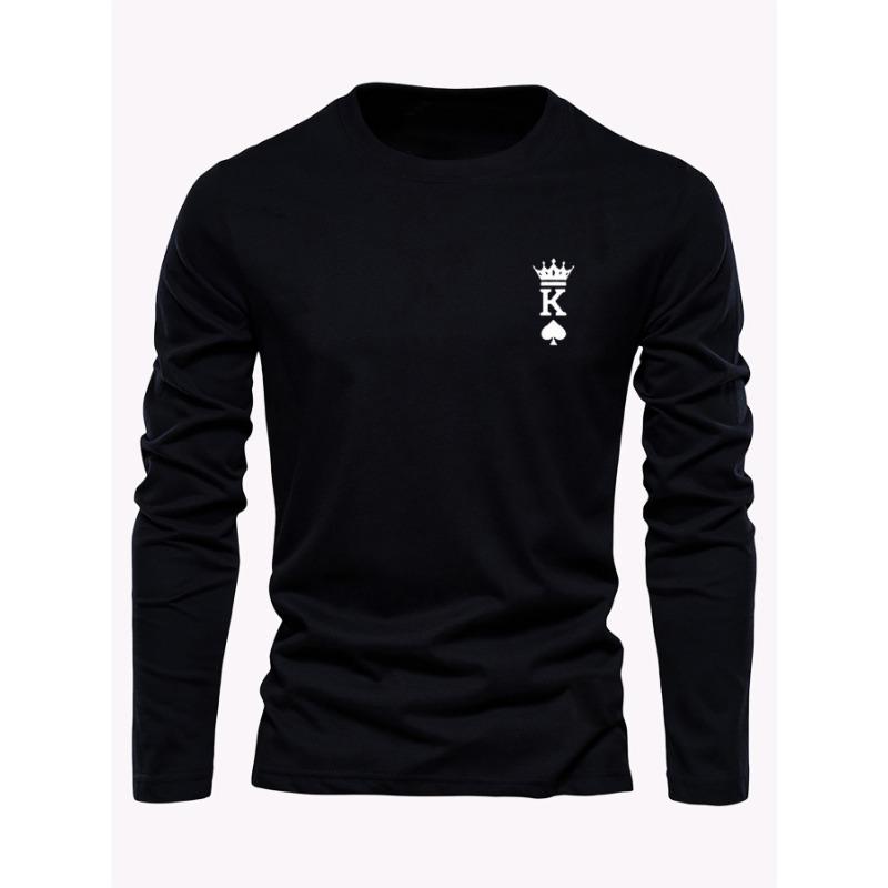 Men's Long Sleeved Round Neck Loose Casual KING Pattern Printed Spring and Autumn Versatile T-Shirt Top