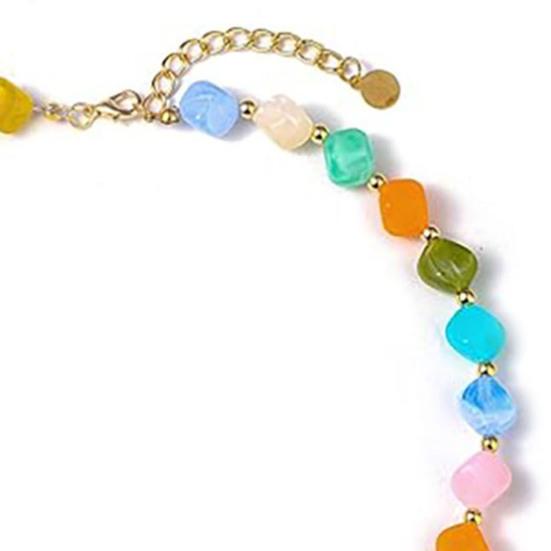Colorful Chunky Beaded Necklace for Women Resin Beads Short Necklace Bohemian Style Chunky Choker for Summer Beach Holiday Party Vacation