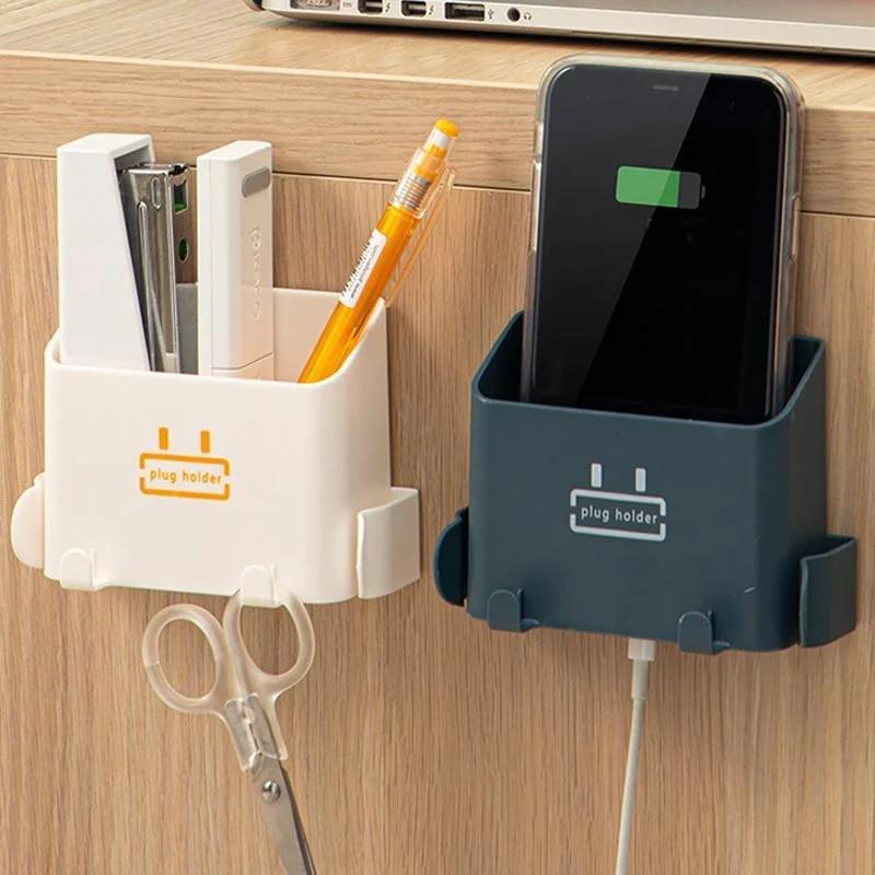 1 Pc Wall Hanging Mobile Phone Charging Plug Storage Rack Multifunction Air Conditioning Remote Control Organizer Shelf