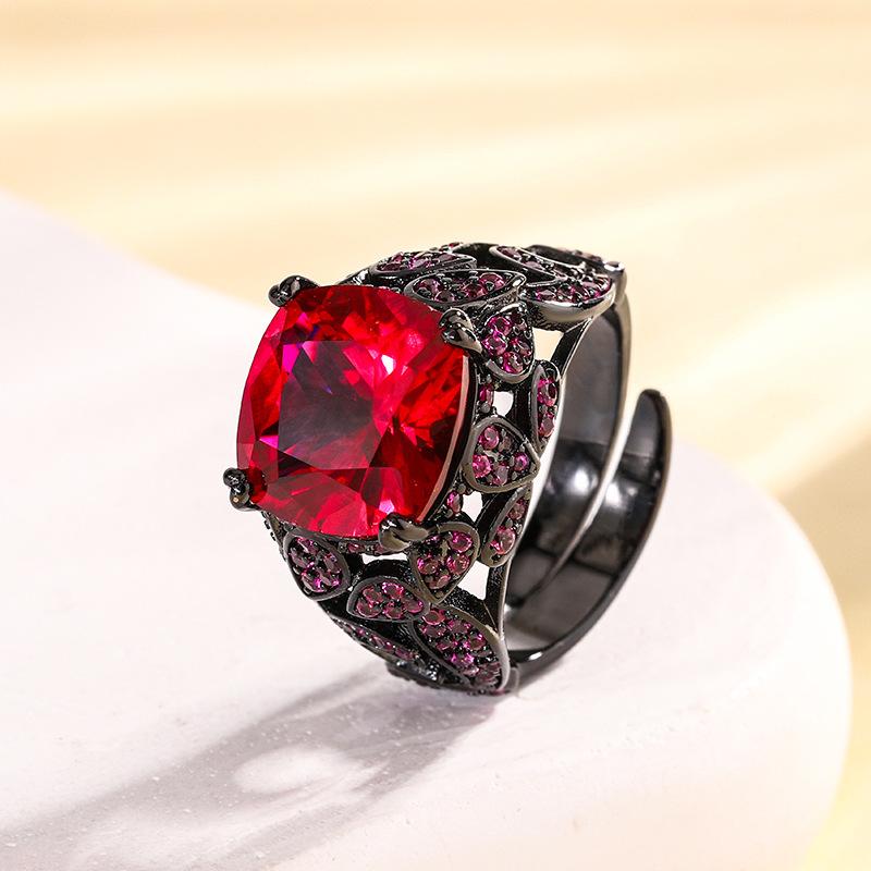 Jewelry Copper Bottom Gold-Plated Simulation Corundum Fat Square Black Gold Personalized Ring 12 * 12