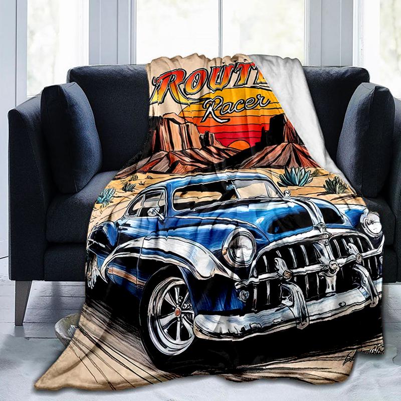 1Pz Coperta con motivo Highway 66, leggera per tutte le stagioni, per casa, ufficio, pisolino all'aperto, coperta multifunzionale
