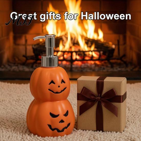 Novelty Bathroom Gift Halloween Pumpkin Soap Dispenser, Refillable Lotion Liquid Hand Bottle, Durable Plastic Dispenser Vinyl Press Type Dispensing