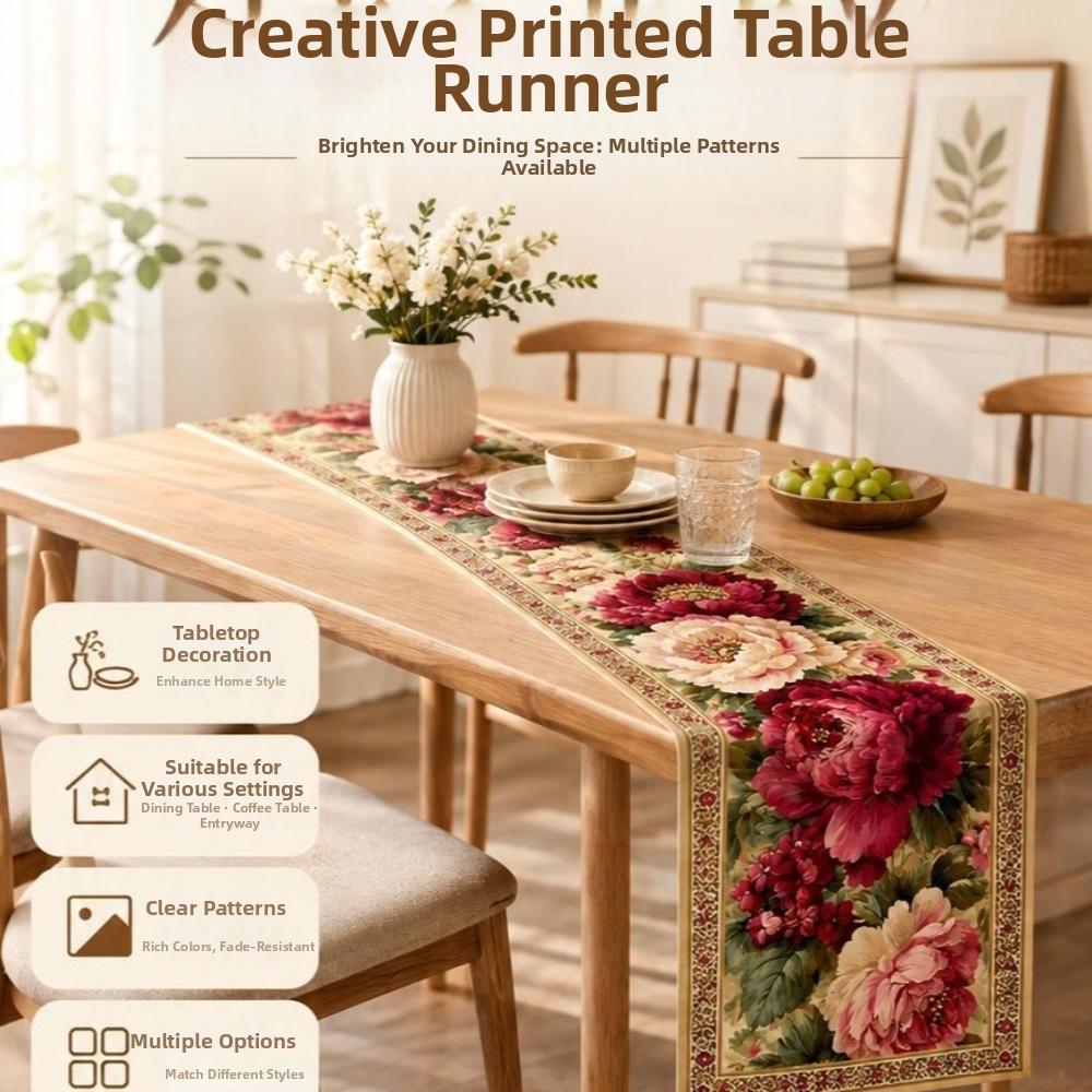 Peony Floral Dinning Table Runner Rectangular Elephant Print Table Cover Wedding Parties