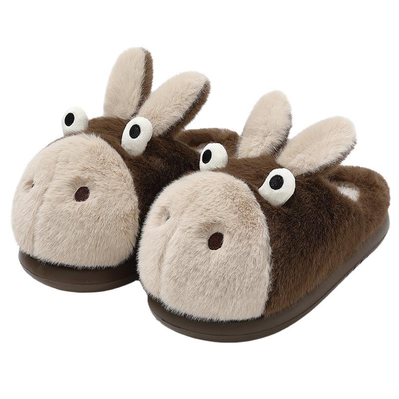 Cute Dumb Donkey Cotton Slippers Winter Couple Indoor Plush Warm Cartoon Bedroom Fluffy Slippers