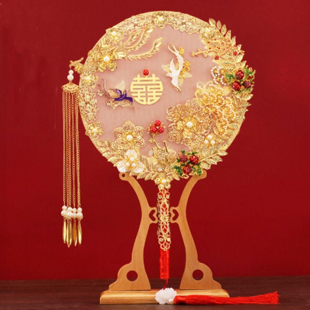 Tassels Phoenix with Pendant Handheld Bridal Group Fan Hand Bouquets Chinese Fan Embroidery Fan