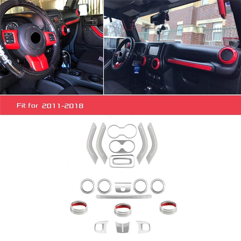 For Jeep Wrangler JK 2007-2017 Interior Trim Cover Kit 21Pcs Car Decoration Silver
