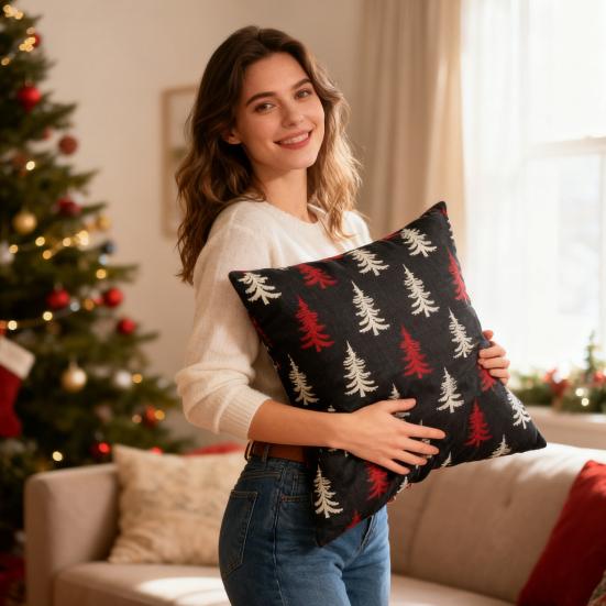 45x45CM Povlak na dekorační polštář s vánočním stromkem Vánoční potisk Povlak na polštář Domov Obývací pokoj Ložnice Pohovka Postel Dekorační čtvercový povlak na polštář