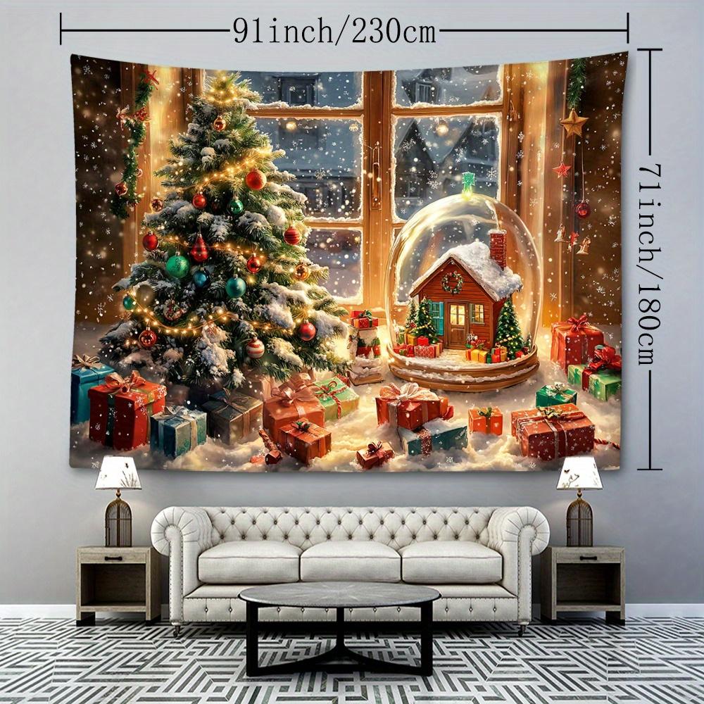 1pc European and American Style Christmas Indoor Tree Scene Snow House Gift Tapestry, Bohemian Home Living Room Bedroom Decoration Holiday Present wit