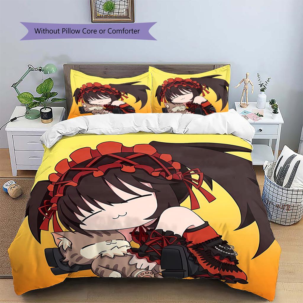 Kurumi Muster Bettwäsche, Steppbett Set Steppbettbezug Kissenbezug Zuhause Geburtstagsgeschenk (1 Bettbezug + 2 Kissenbezüge, ohne Füllung)