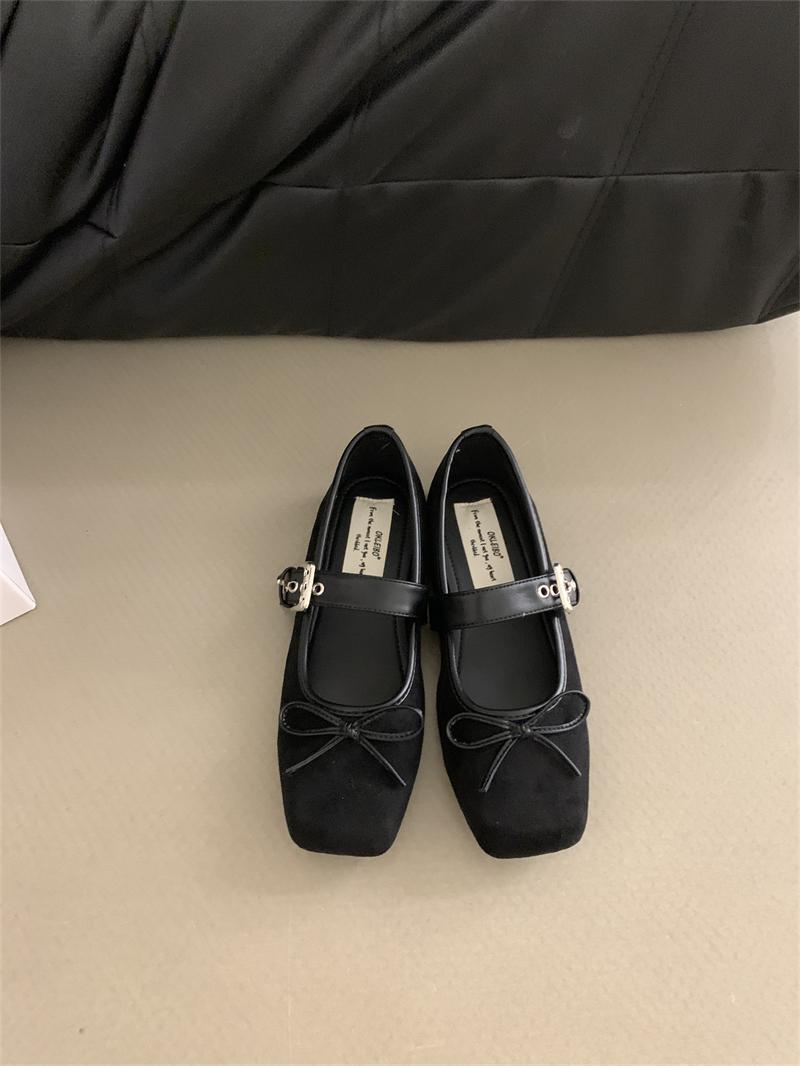 

Internet celebrity square head women s shoes autumn new flat bow single shoes ballet silver belt buckle Mary Jane shoes 35 чёрный