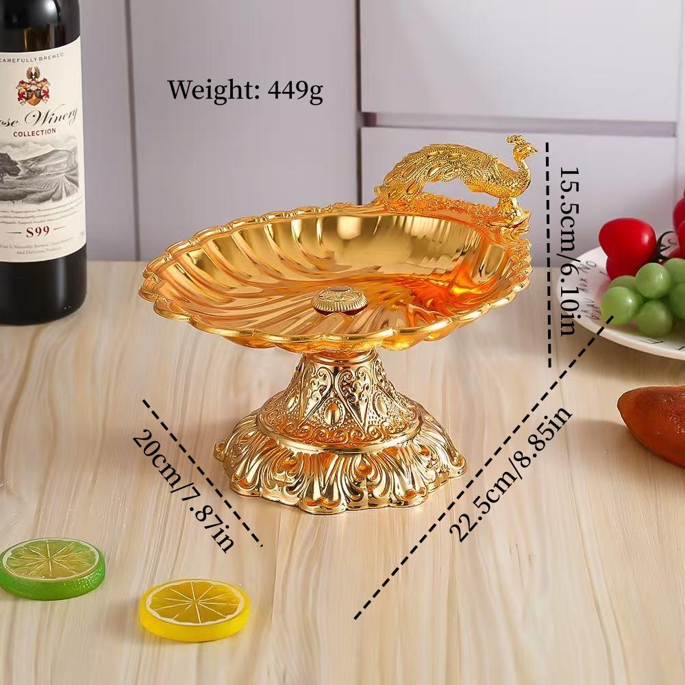 Multiple Sizes Peacock Shape Fruit Tray,Retro Alloy Engraving Shell Texture Home Cheese Food Plate,Snack Disc Table Decoration