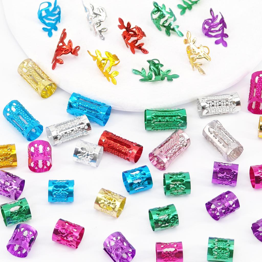 40pcs Mixed Color Hollow Out Dreadlock Hair Jewelry Accessories Street Hip-hop Style Hair Rings for Women Girls Music Festival