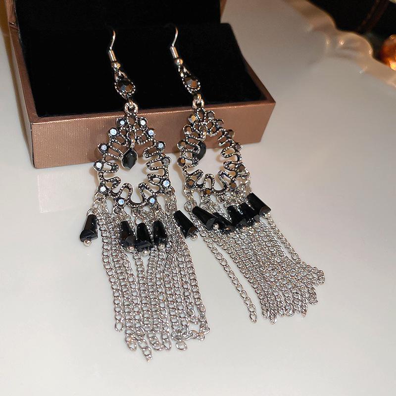 Ethnic style flower fringed earrings niche and versatile Chinese style earrings temperament light luxury high-end earrings women