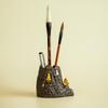 Dunhuang Buddha Pen Holder Desk Ornament: Calligraphy Brush Storage Container for Study or Office.