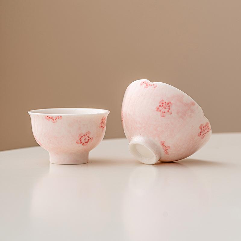 Suet Jade Tea Cup Handmade Cherry Japanese Ceramic Teacups Porcelain Tea Tasting Chinese Kungfu Household Teaware Master Cups
