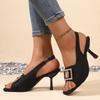 New open-toed large size fine heel high heel large size square head empty word with sandals women