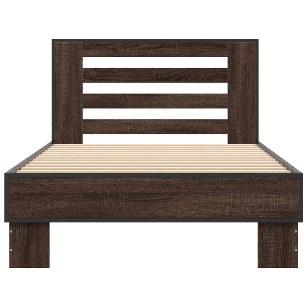 Brown Oak Effect Bed Frame 90 x 190 cm Engineered Wood & Metal