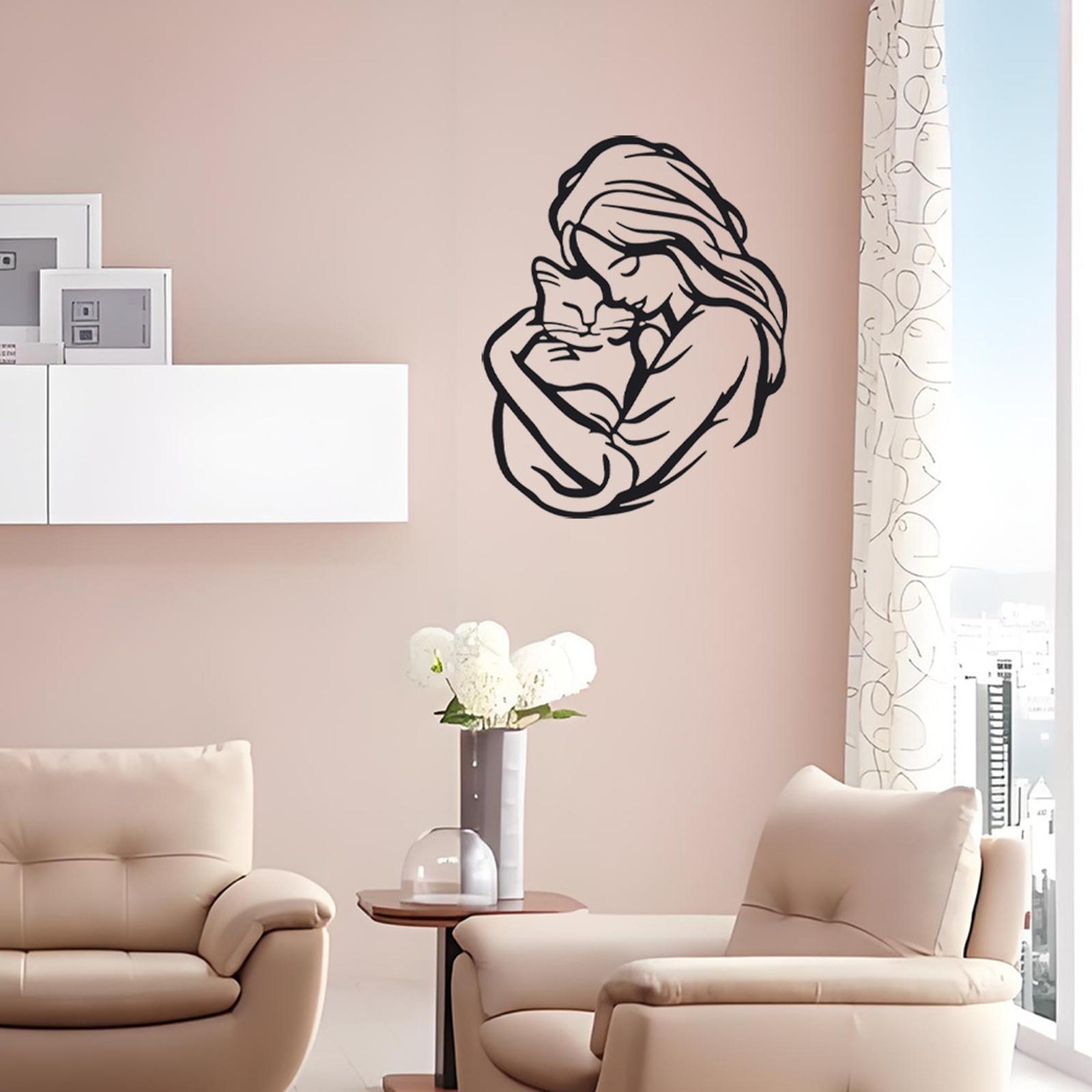 

Minimalist Metal Wall Art Sculpture Woman Holding Cat Decorative Iron Artwork for Living Room Bedroom Office Wall Hanging one size чорний