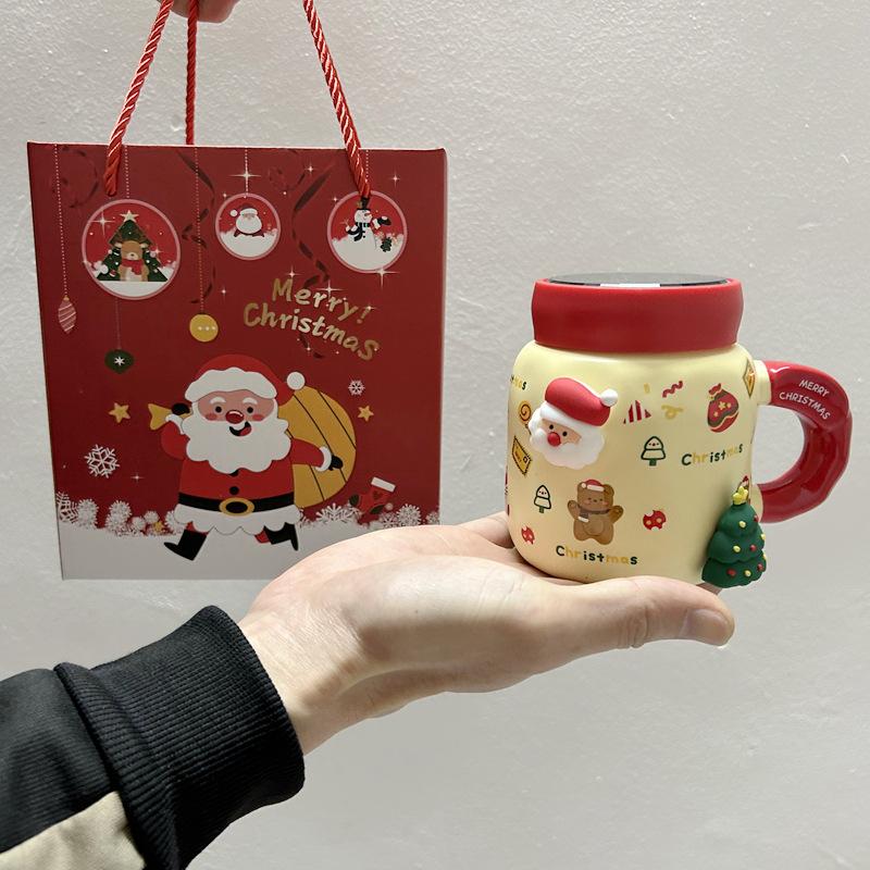 Diy Magnetic Christmas Mug With Lid Spoon Cute Ceramic Water Cup Girls High Value Cartoon Office Couple