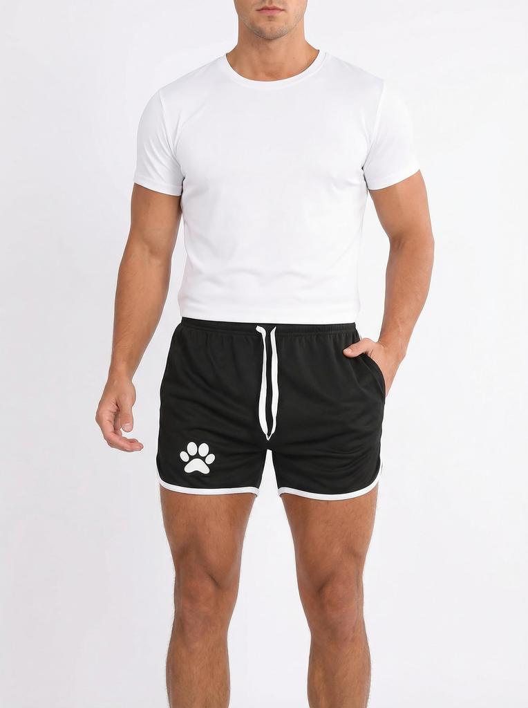 Men's Breathable Mesh Running Shorts with Dog Paw Print, Stretch Athletic Gym Workout Shorts