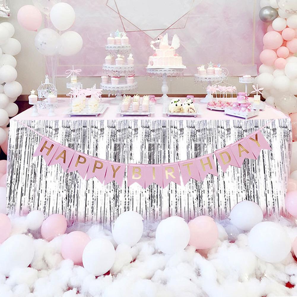 Decorative Tassel Table Skirt for Rectangular Round Table Birthday Wedding Party (Golden)