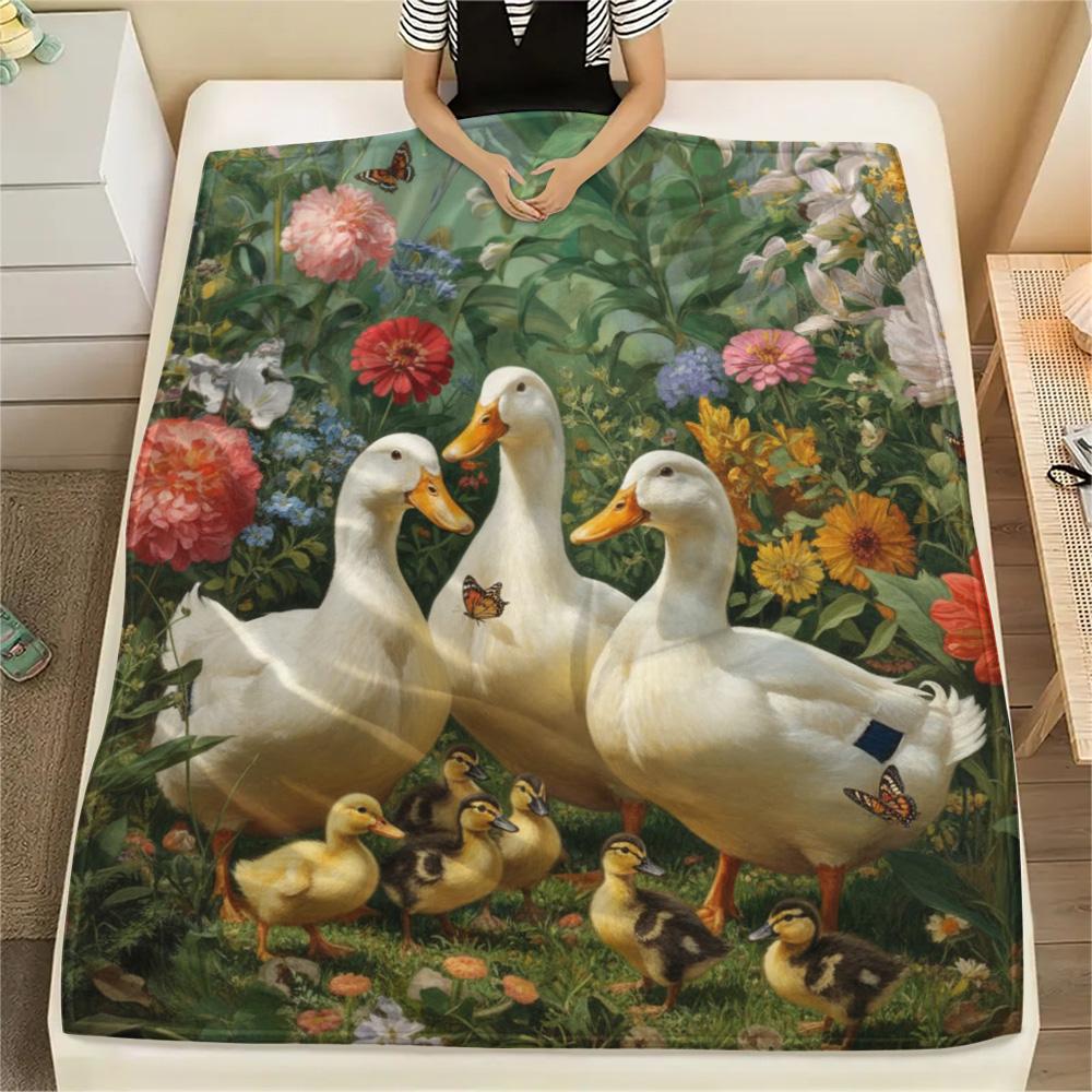 1PC Bloom Flock Print Flannel Blanket, High quality Comfortable for All Seasons, Home Decor, Warmth and Comfort