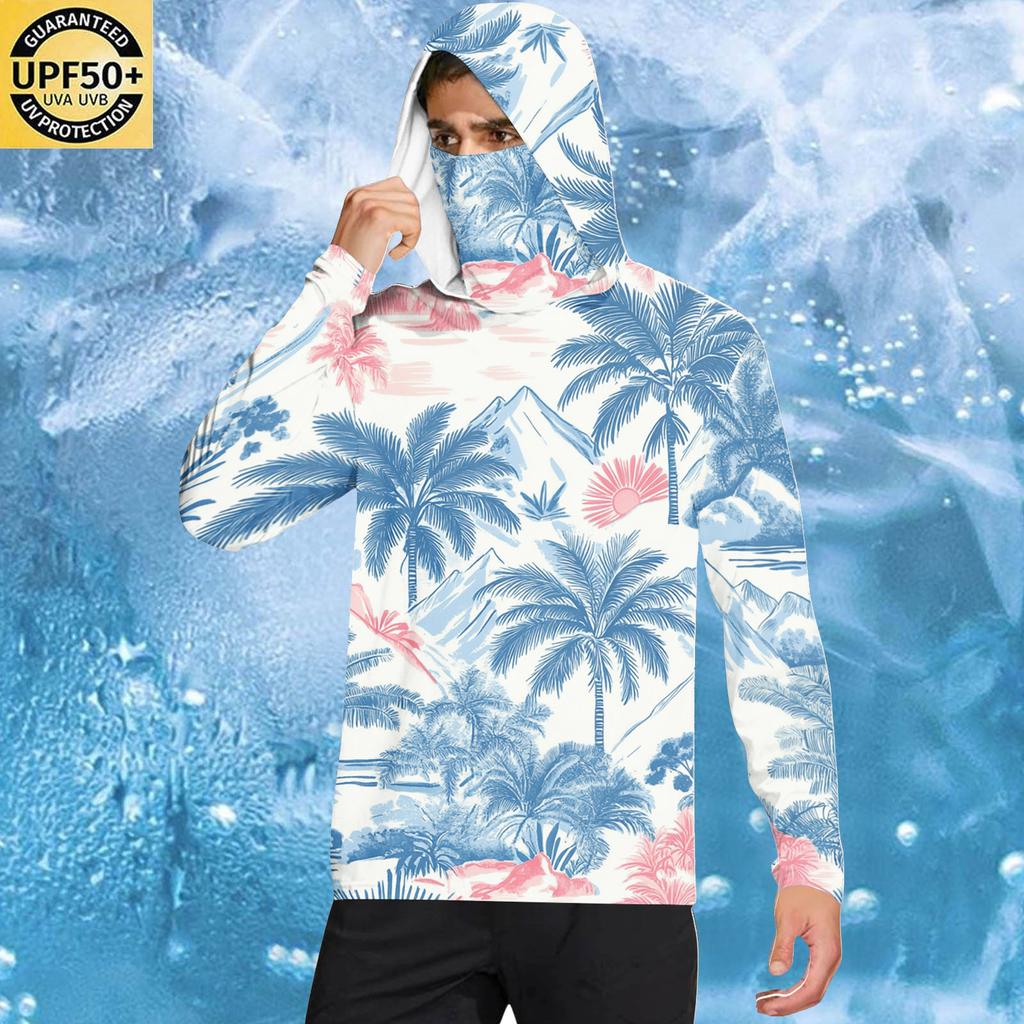 Long Sleeve Hooded Sweatshirt with Tropical Tree and Print Relaxed Fit Pullover for Men and Women Unisex Casual Wear
