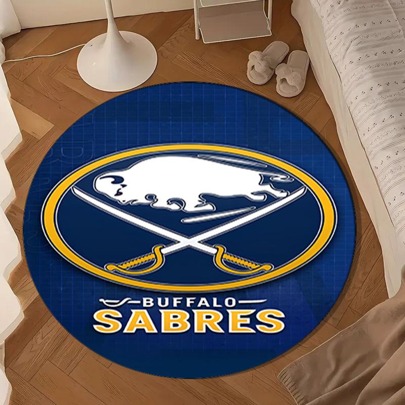 Buffalo Hockey Emblem Round Rug for Livingroom,Bedroom, Palyroom, Chair Rug, Area rug, Circle Carpet, Large Size Decor Fan Christmas gift