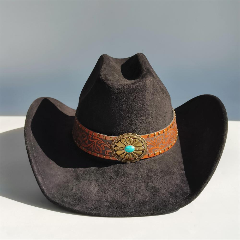 

Wide Brim Cowboy Hats for women retro engraved belt cowboy Hat men Cattleman Style Suede Rancher Hat for Men sombrero hombre 56-58