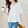 Summer New V-neck Short-sleeved White Shirt Women's Thin Bubble Sleeve Chic Top Shirt