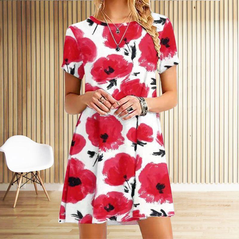Women's Round Neck Neck Flower and Grass Print Dress