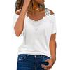 European and American Women's Summer V-neck Lace Trim Off-the-Shoulder Short Sleeve T-shirt