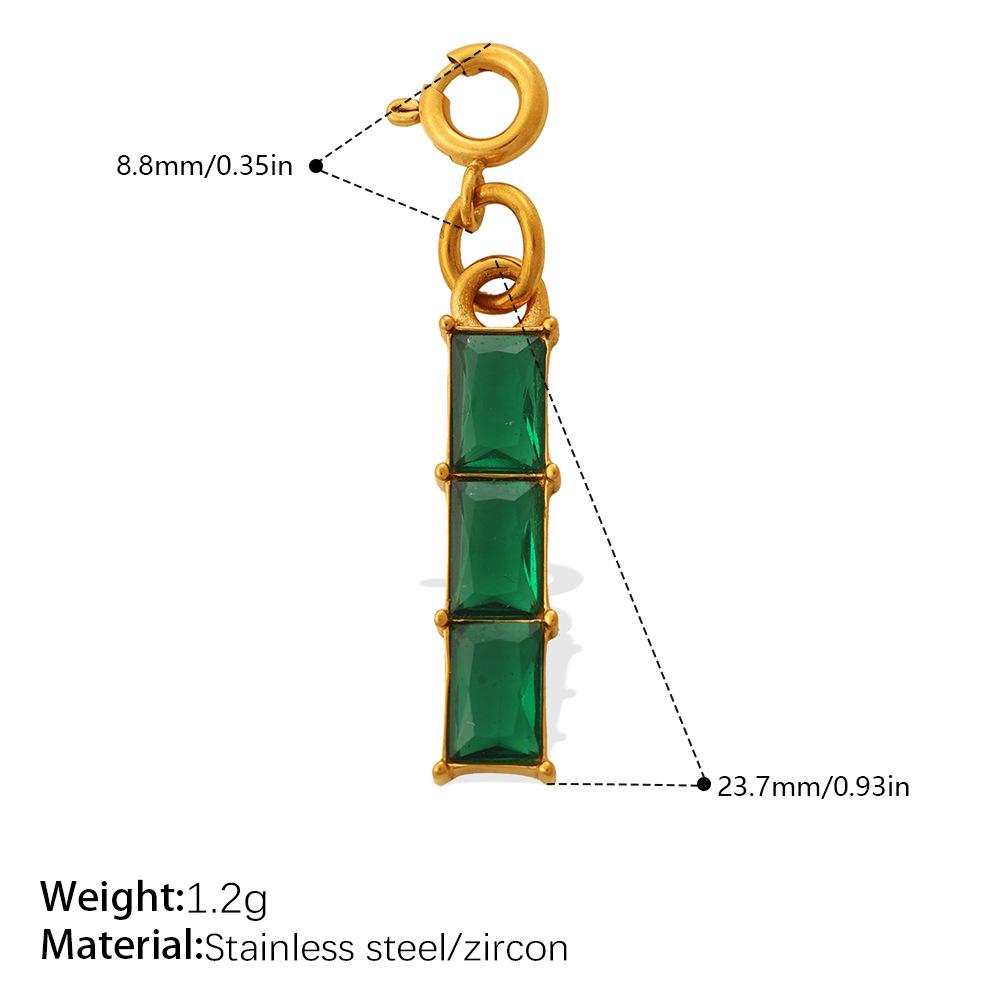 Light Luxury Geometric Square Color Zircon Jewelry Clasp Pendant, 18K Gold Plated Stainless Steel DIY Charm