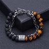 Men's Natural Tiger Eye Stone & Stainless Steel Chain Bracelet