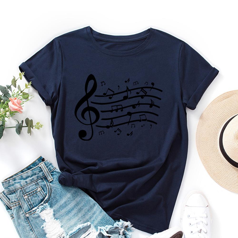 Cotton T-Shirt Short Sleeve Round Neck Women 2d Print Tops