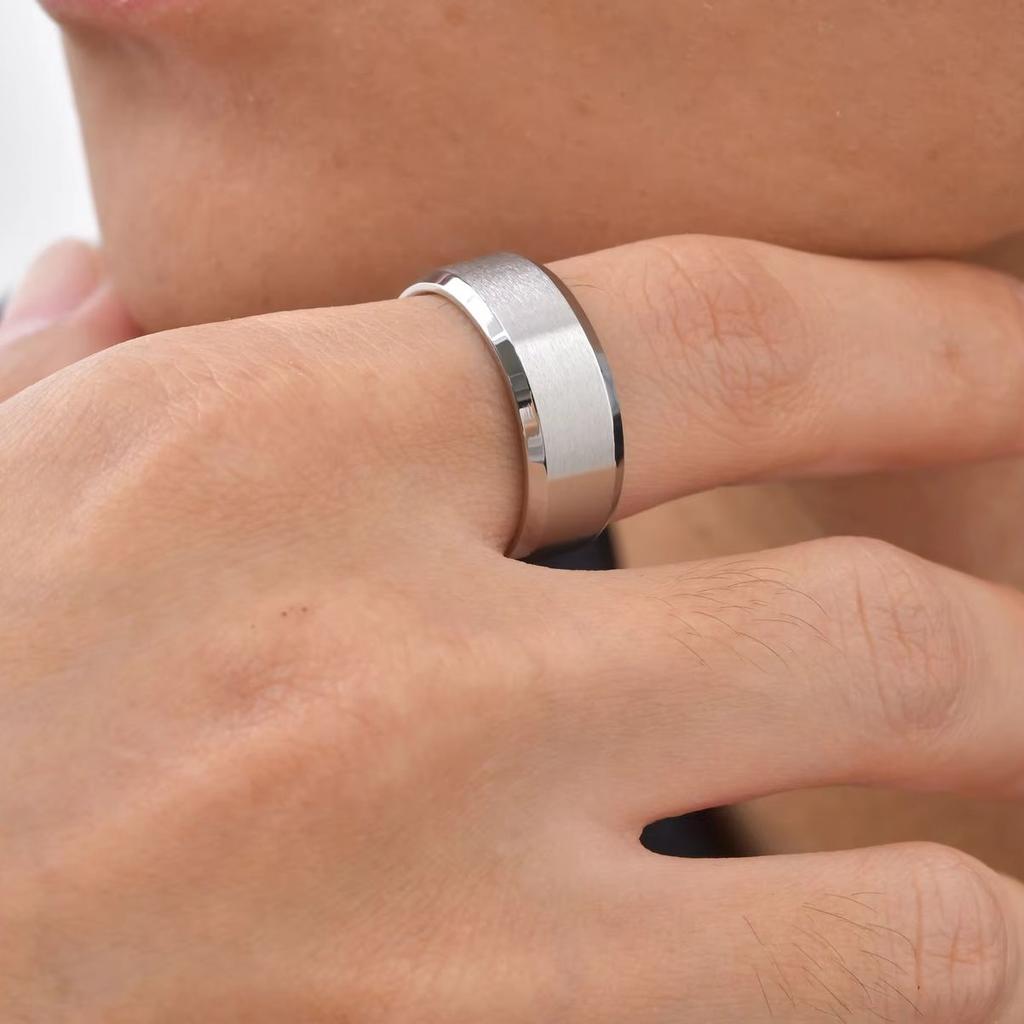 6mm 8mm Stainless Steel Rings Gold Color Brushed Surface Wedding Ring for Men Women Couple Engagement Finger Jewelry Gifts