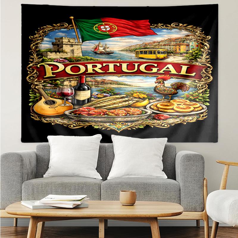 1PC Portugal: Landscapes Culture And Cuisine Tapestry, Unique Design Tapestry, Suitable for Bedroom,Livingroom, Playroom,Heartwarming Holiday Gifts