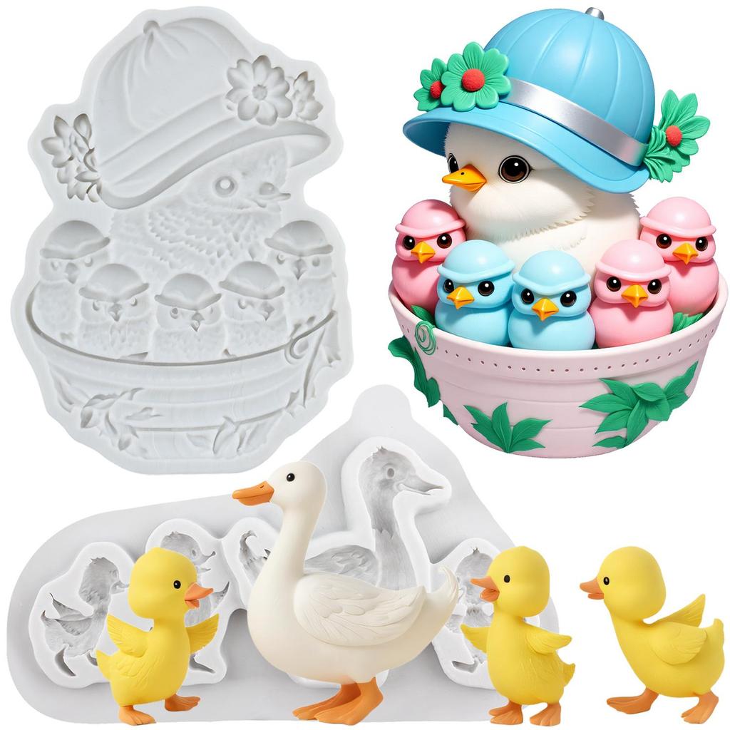 Enten Silikonformen Entenmutter Baby Fondantform Kuchen Dekorationswerkzeuge Cupcake Topper Süßigkeiten Schokolade Gumpaste Form