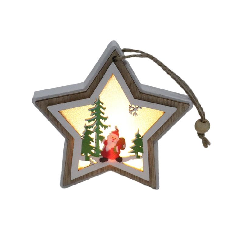 Christmas Light Luminous Ornament Wooden Christmas Tree Hanging Pendant Decor