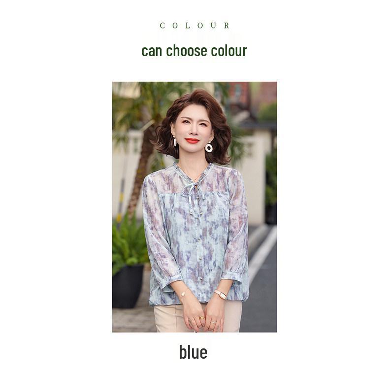 Mom's Summer Chiffon Two-Piece: Stylish Middle-Aged & Elderly Women's Shirt Set