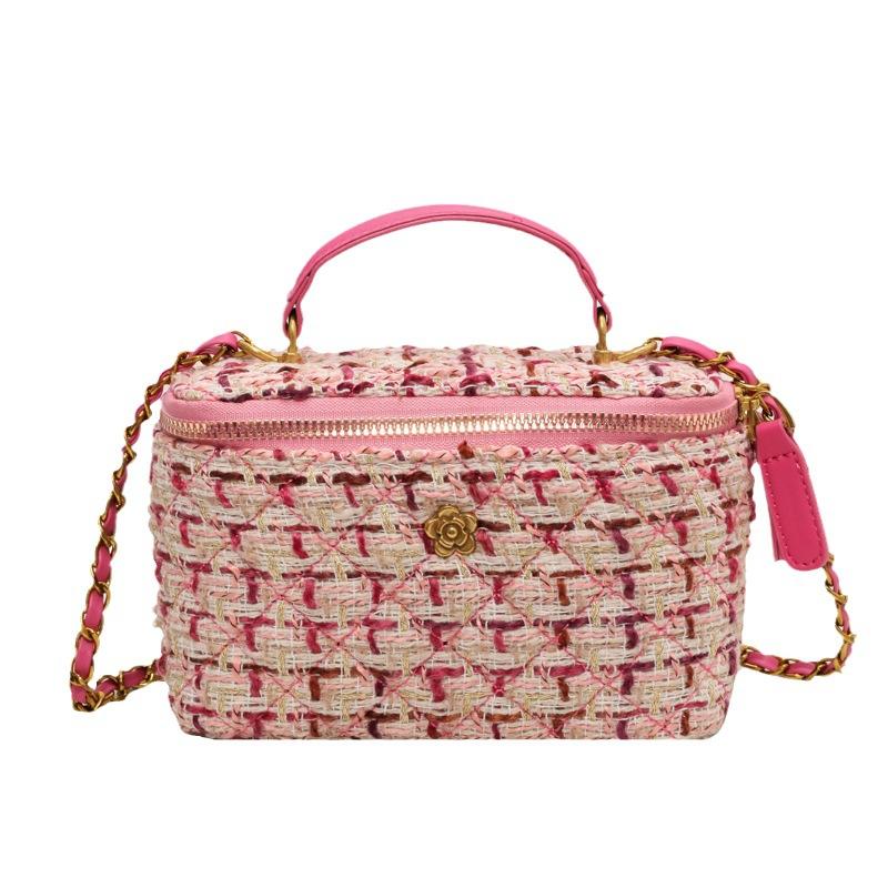 Bag 2025 new fashionable autumn woolen plaid chain Korean version shoulder bag simple portable messenger bucket bag