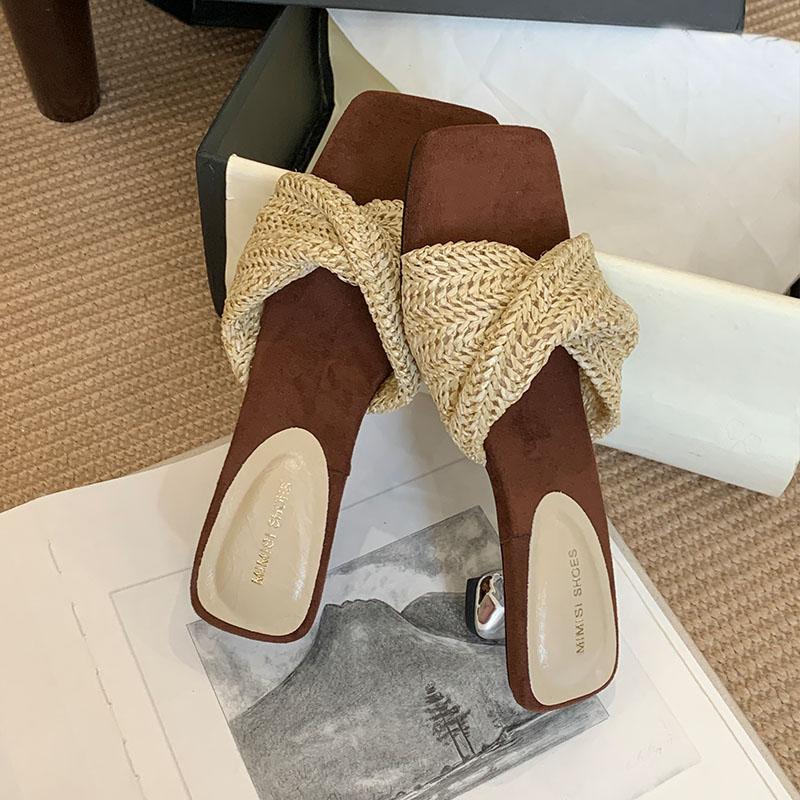 Fashion Fashion Strange Heels Women Sandals Slides Shoes 2025 New Female Shallow Footwear Square Toe Ladies Heeled Sandals Shoes