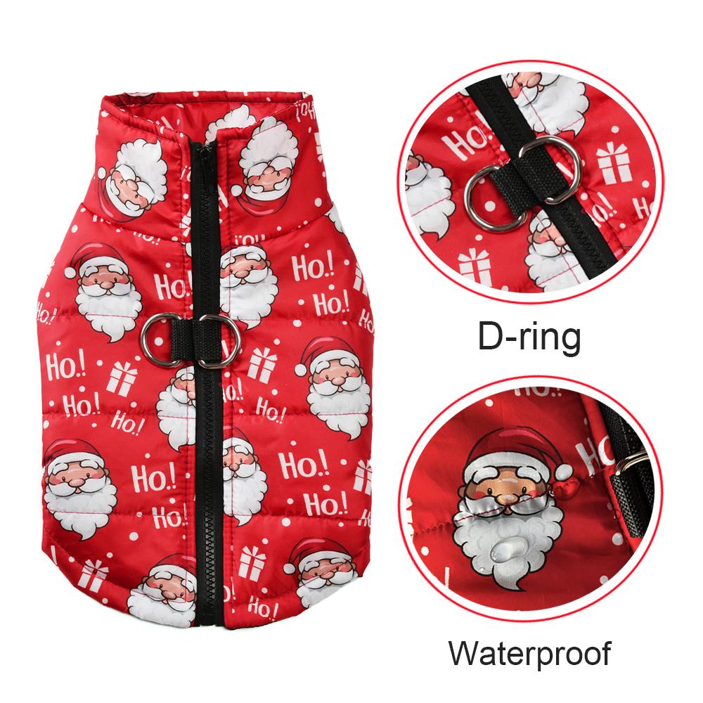 Warm Pet Jacket for Winter Christmas Dog Coat with D-ring Cute Santa Claus Print Pets Costume for Small Medium Dogs Schnauzer