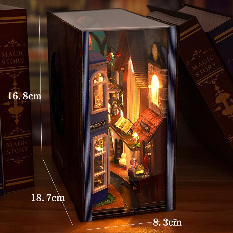 Book Nook Kit Doll House DIY Wooden Puzzle Bookshelf Insert Decor Dollhouse Model Bookend Building Home Decoration Xmas Gifts