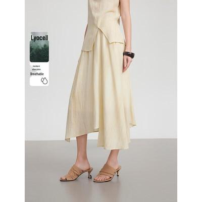 Draped Lyocell Linen Blend A-Line Skirt