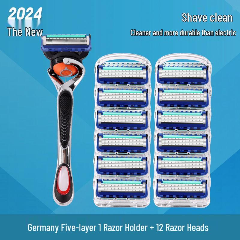 Universal Manual Razor with Five-Layer Blade and Metal Holder for Face and Beard Shaving
