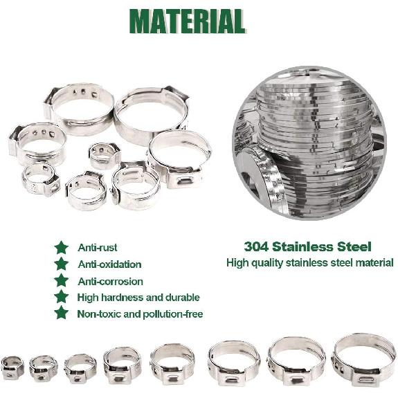 Keadic 80Pcs Single Ear Hose Clamps,1/4"-15/16" Stepless Ear Clamps with Ear Clamp Pincer 304 Stainless Steel Ear Clamps Cinch Clamp Rings Crimp Hose