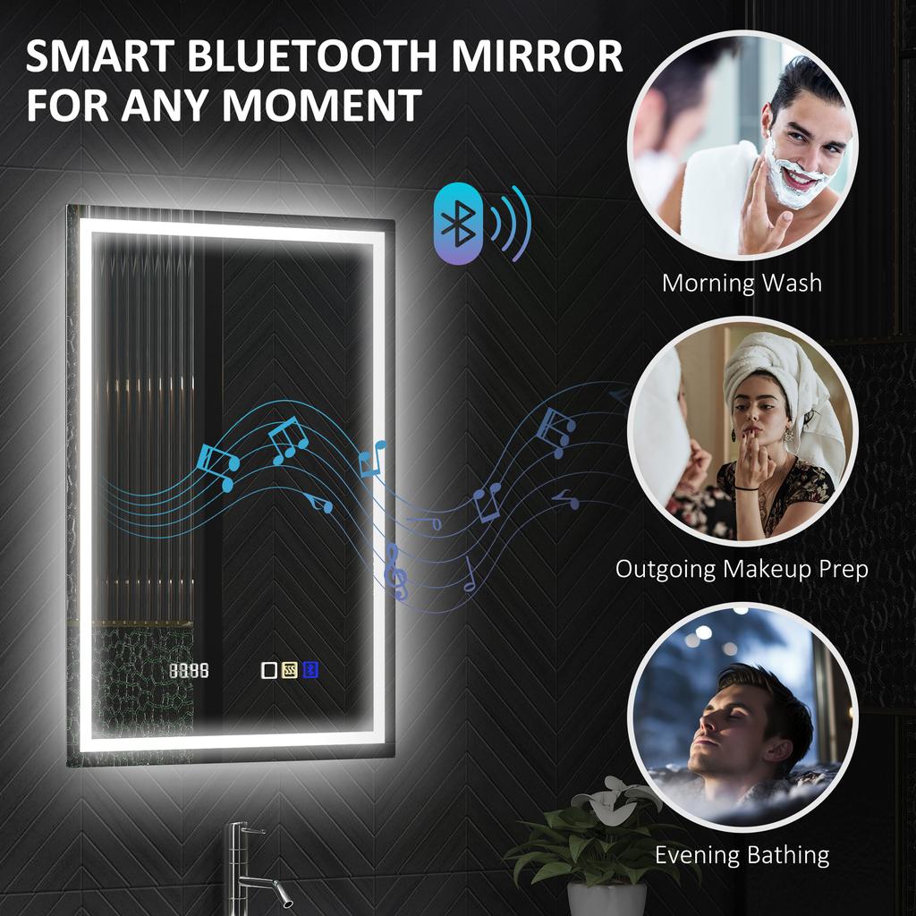 50 X 70 Cm Anti-Fog LED Bathroom Mirror, with Bluetooth and Clock - Silver Tone